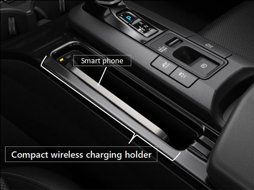 Compact wireless charging holder used on Prius